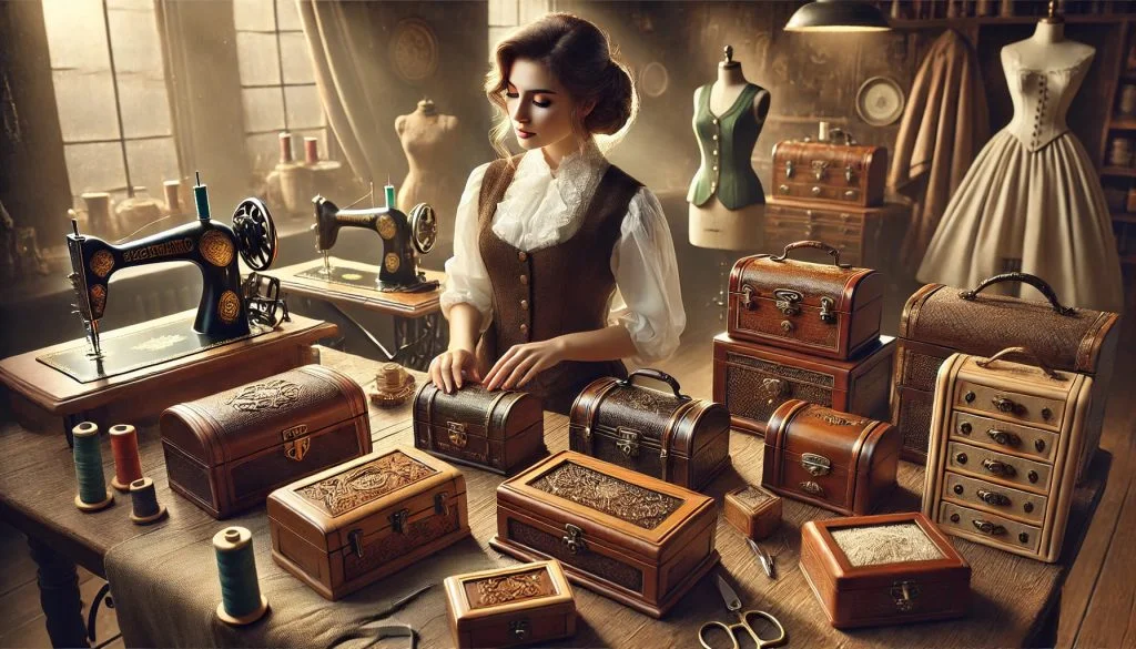 Dicversos costureros de madera y la modista